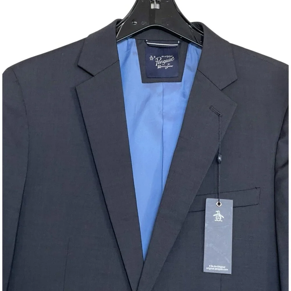 PENGUIN Solid Stretchy Slim Fit Two Button Wool Blend Sport Blazer Size 38R Gray
